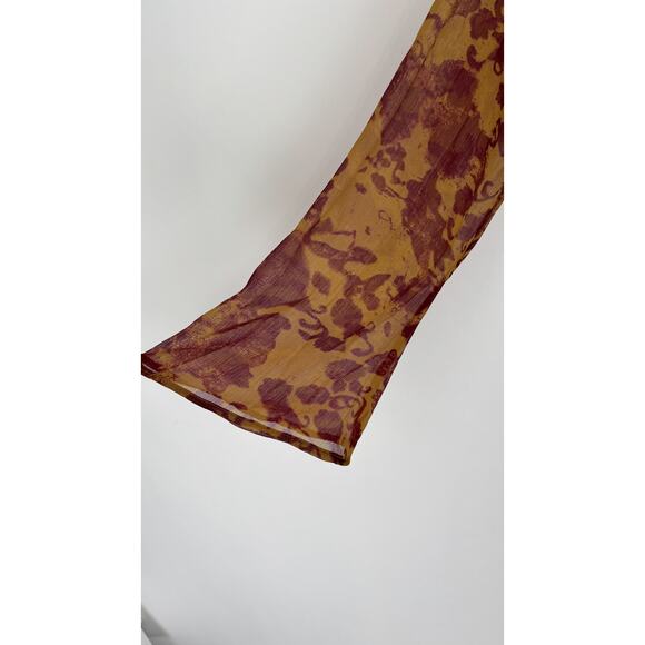 ASOS Ruched Bust Long Sleeve Maxi Dress Womens Size 14 Orange Abstract New - Picture 11 of 16